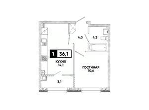 1-к квартира, вторичка, 36м2, 2/16 этаж