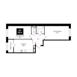 2-к квартира, вторичка, 59м2, 20/24 этаж