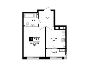 1-к квартира, вторичка, 35м2, 20/24 этаж