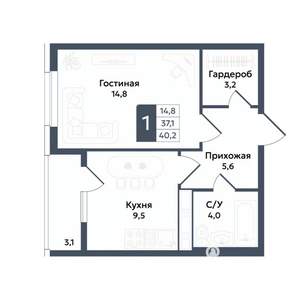 1-к квартира, вторичка, 40м2, 20/22 этаж