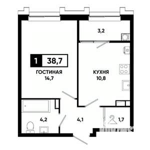 1-к квартира, вторичка, 39м2, 4/21 этаж