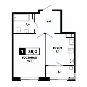 1-к квартира, строящийся дом, 38м2, 9/19 этаж