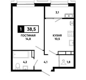 1-к квартира, вторичка, 39м2, 21/21 этаж