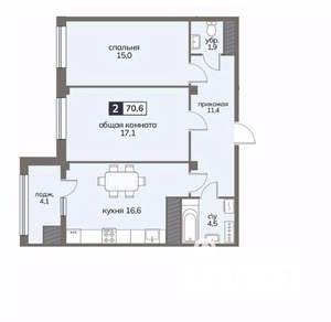 2-к квартира, вторичка, 71м2, 8/12 этаж