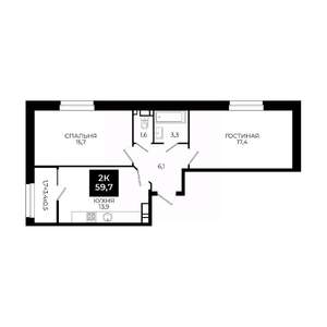 2-к квартира, вторичка, 60м2, 18/24 этаж