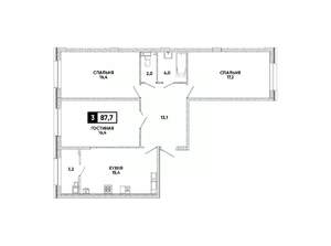 3-к квартира, вторичка, 88м2, 13/16 этаж