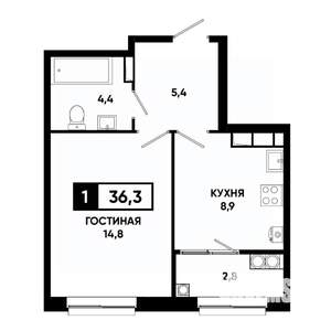 1-к квартира, вторичка, 36м2, 17/19 этаж