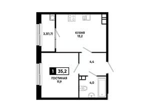 1-к квартира, вторичка, 35м2, 7/14 этаж