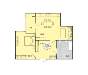 1-к квартира, вторичка, 47м2, 1/4 этаж