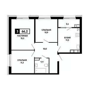 3-к квартира, вторичка, 66м2, 15/16 этаж