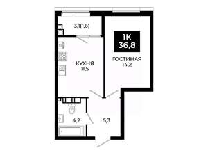1-к квартира, вторичка, 37м2, 12/24 этаж
