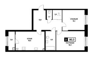 2-к квартира, вторичка, 80м2, 2/22 этаж