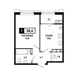 1-к квартира, вторичка, 39м2, 19/20 этаж