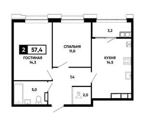 2-к квартира, вторичка, 57м2, 20/20 этаж