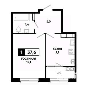 1-к квартира, строящийся дом, 38м2, 18/19 этаж