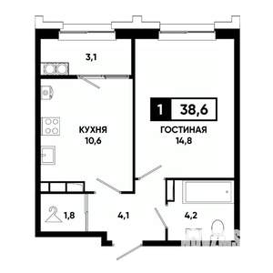 1-к квартира, вторичка, 39м2, 15/21 этаж
