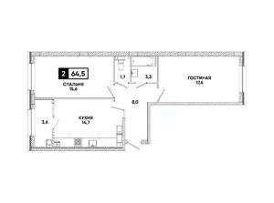 2-к квартира, вторичка, 65м2, 12/16 этаж