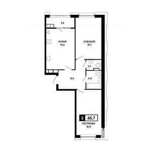 2-к квартира, вторичка, 66м2, 15/20 этаж