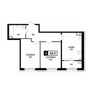 2-к квартира, вторичка, 61м2, 6/18 этаж