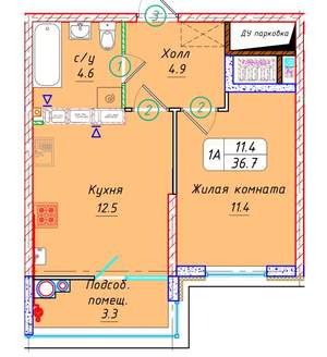 1-к квартира, вторичка, 38м2, 21/21 этаж