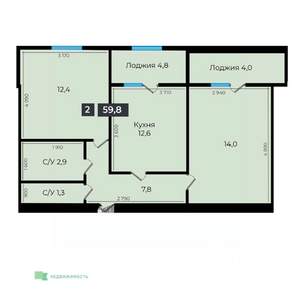 2-к квартира, вторичка, 60м2, 12/17 этаж