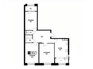 3-к квартира, вторичка, 87м2, 16/22 этаж