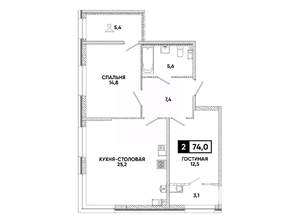 1-к квартира, вторичка, 74м2, 8/16 этаж