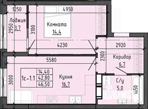 1-к квартира, вторичка, 46м2, 13/25 этаж