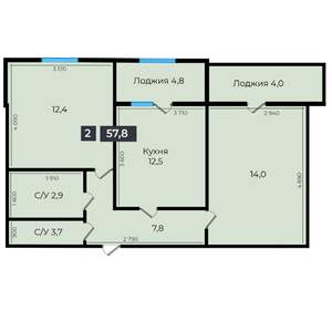 2-к квартира, вторичка, 60м2, 16/16 этаж