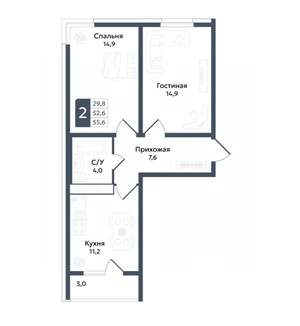 2-к квартира, вторичка, 56м2, 7/22 этаж