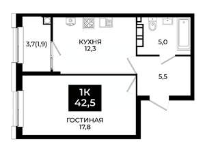 1-к квартира, вторичка, 43м2, 4/24 этаж