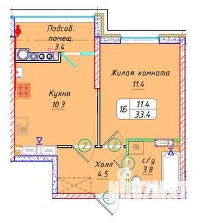 1-к квартира, вторичка, 33м2, 19/22 этаж