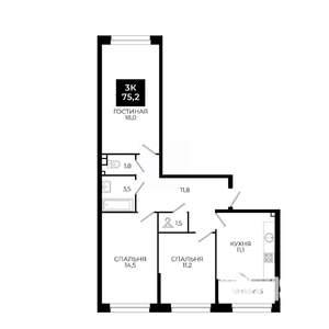 3-к квартира, вторичка, 75м2, 5/24 этаж