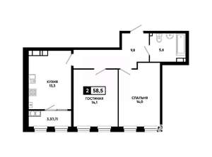 2-к квартира, вторичка, 59м2, 16/24 этаж