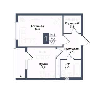 1-к квартира, вторичка, 40м2, 7/22 этаж