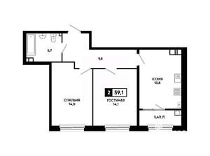 2-к квартира, вторичка, 59м2, 8/24 этаж