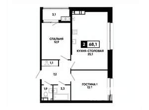 1-к квартира, вторичка, 68м2, 13/24 этаж