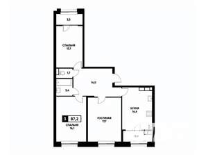 3-к квартира, вторичка, 87м2, 13/22 этаж