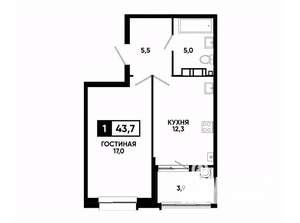 1-к квартира, вторичка, 44м2, 8/24 этаж