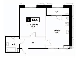 1-к квартира, вторичка, 51м2, 11/18 этаж