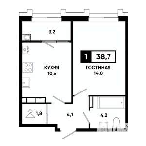 1-к квартира, строящийся дом, 39м2, 12/21 этаж