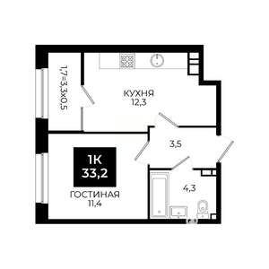 1-к квартира, вторичка, 33м2, 11/24 этаж