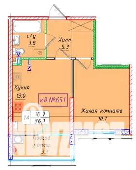 1-к квартира, вторичка, 36м2, 2/22 этаж