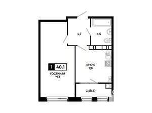1-к квартира, вторичка, 40м2, 12/24 этаж