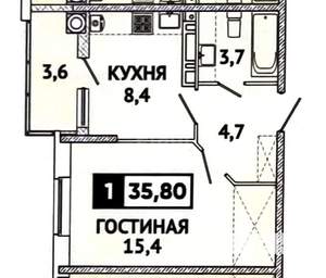 1-к квартира, вторичка, 36м2, 2/14 этаж