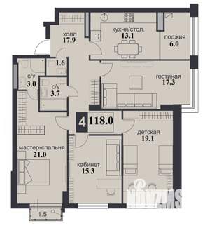 4-к квартира, строящийся дом, 118м2, 3/12 этаж