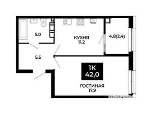 1-к квартира, вторичка, 42м2, 11/24 этаж