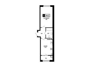 1-к квартира, вторичка, 44м2, 5/8 этаж