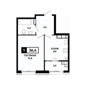 1-к квартира, вторичка, 36м2, 16/16 этаж