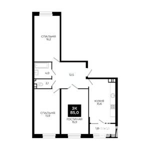 3-к квартира, вторичка, 85м2, 12/24 этаж